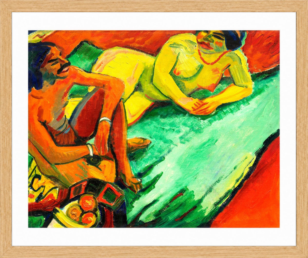 Hermann Max Pechstein Print, Inder und Frauenakt (1910) in a light oak frame
