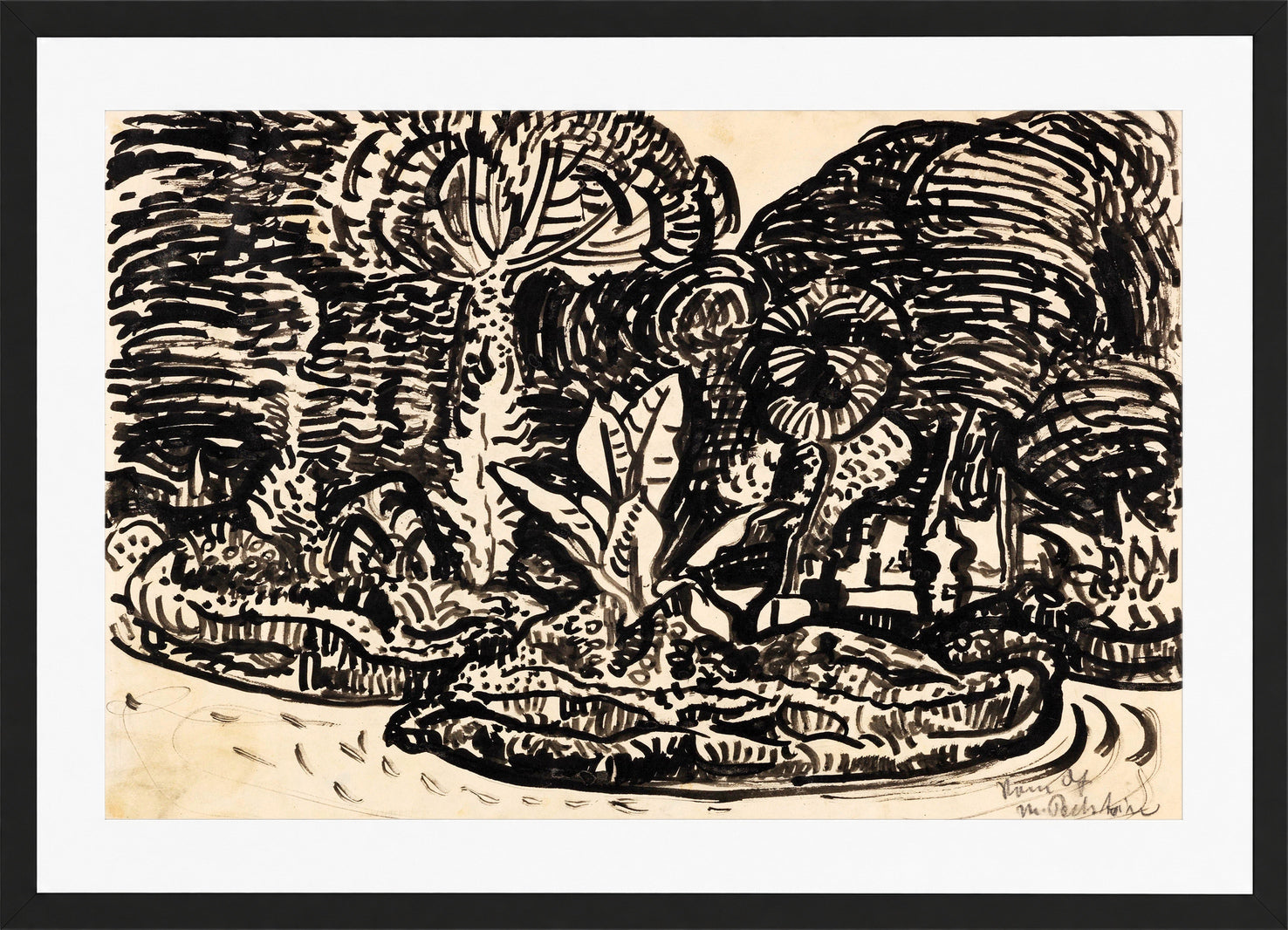 Hermann Max Pechstein Print, Italian Garden (1907) in a black frame
