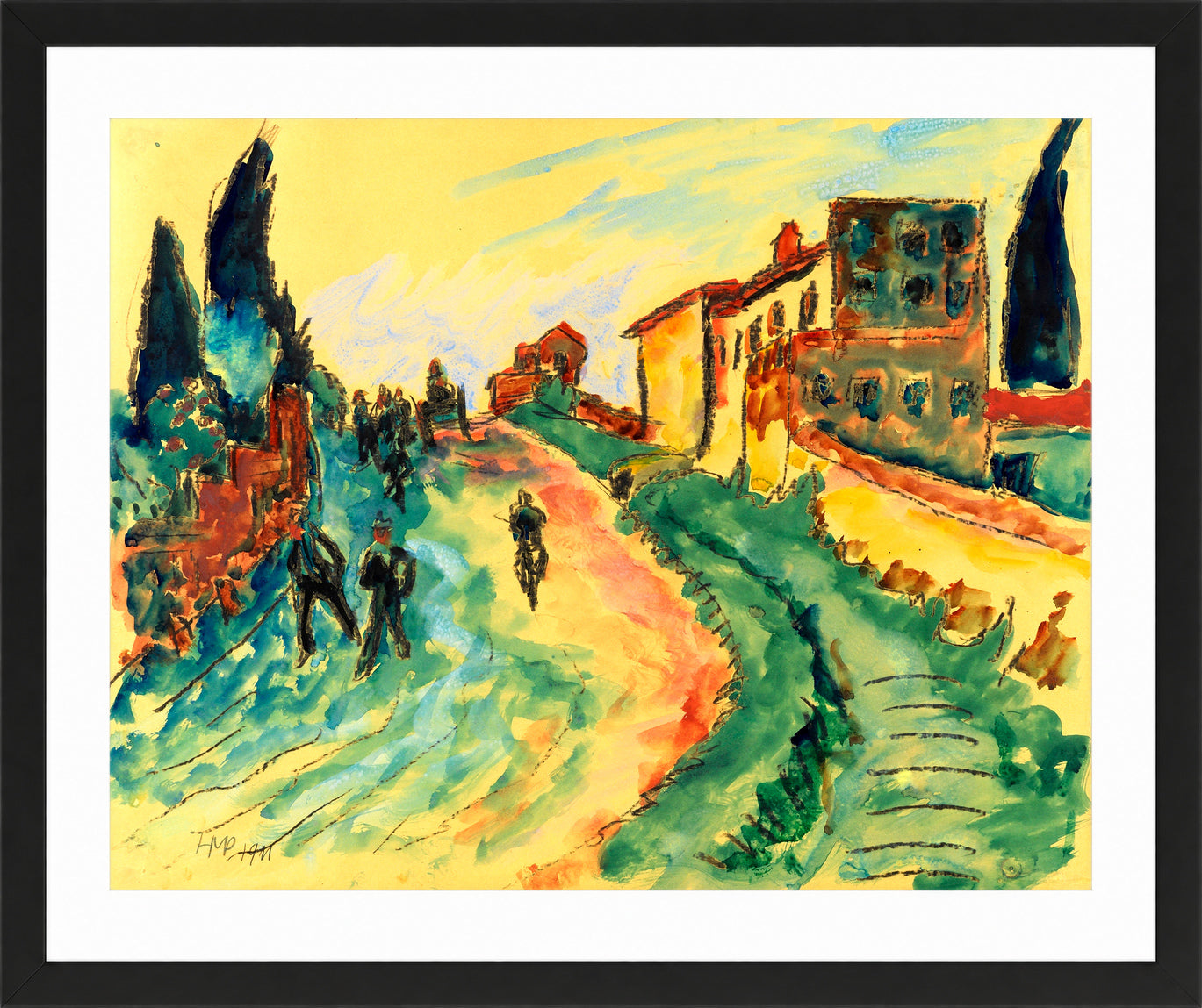 Hermann Max Pechstein Print, Italian Landscape (1911) in a black frame
