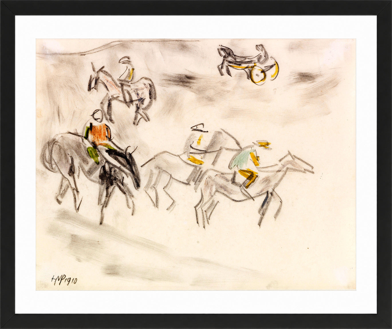 Hermann Max Pechstein Print, Jockeys and horses (1910) in a black frame