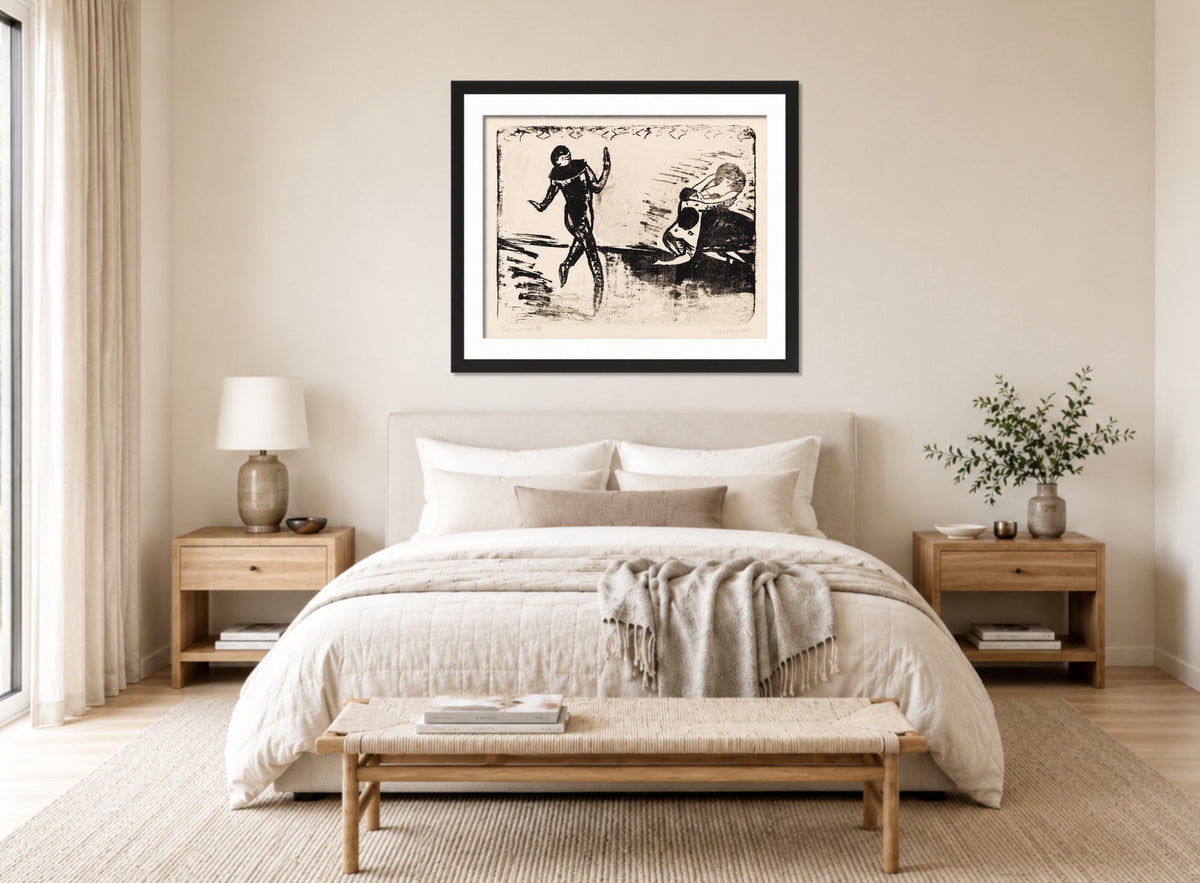 Hermann Max Pechstein Print, Karneval IX (1910) displayed above a bed