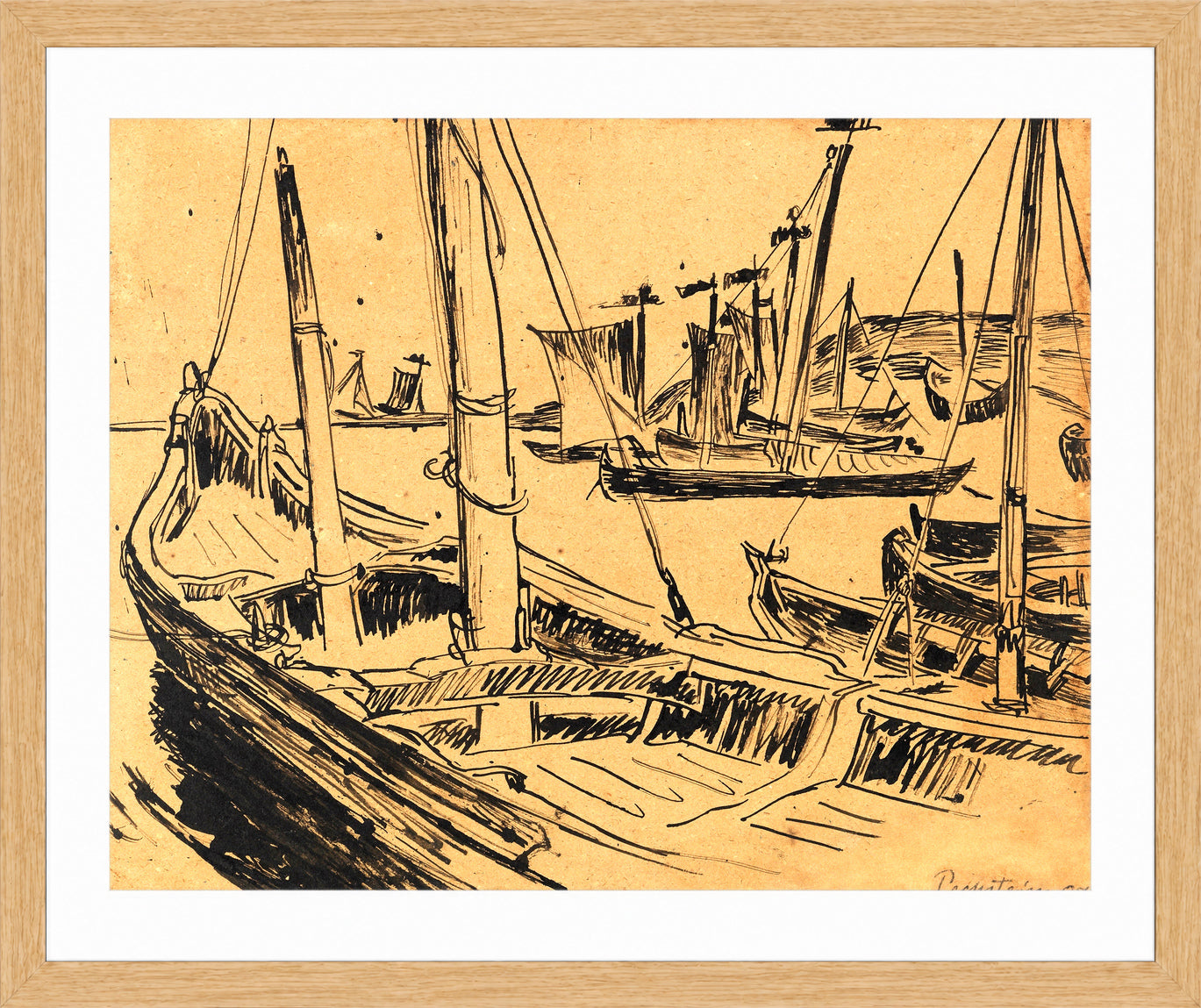 Hermann Max Pechstein Print, Keitelkähne (Kurenkähne im Hafen) (1909) in a light oak frame