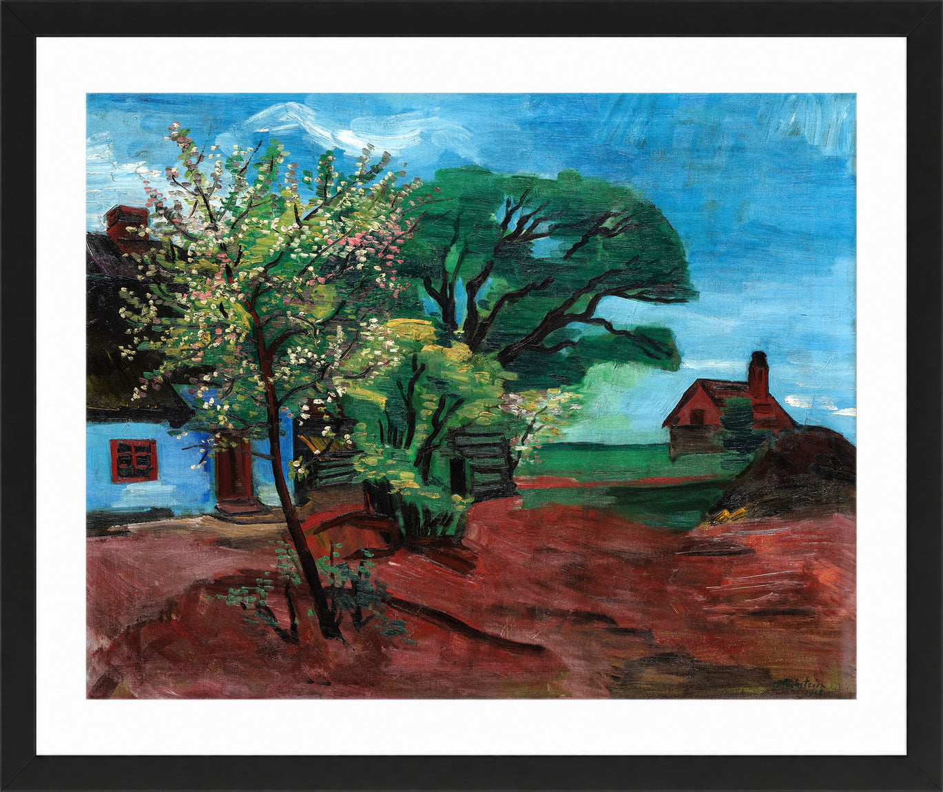 Hermann Max Pechstein Print, Kirschblüte (Cherry Blossom) (1928) in a black frame