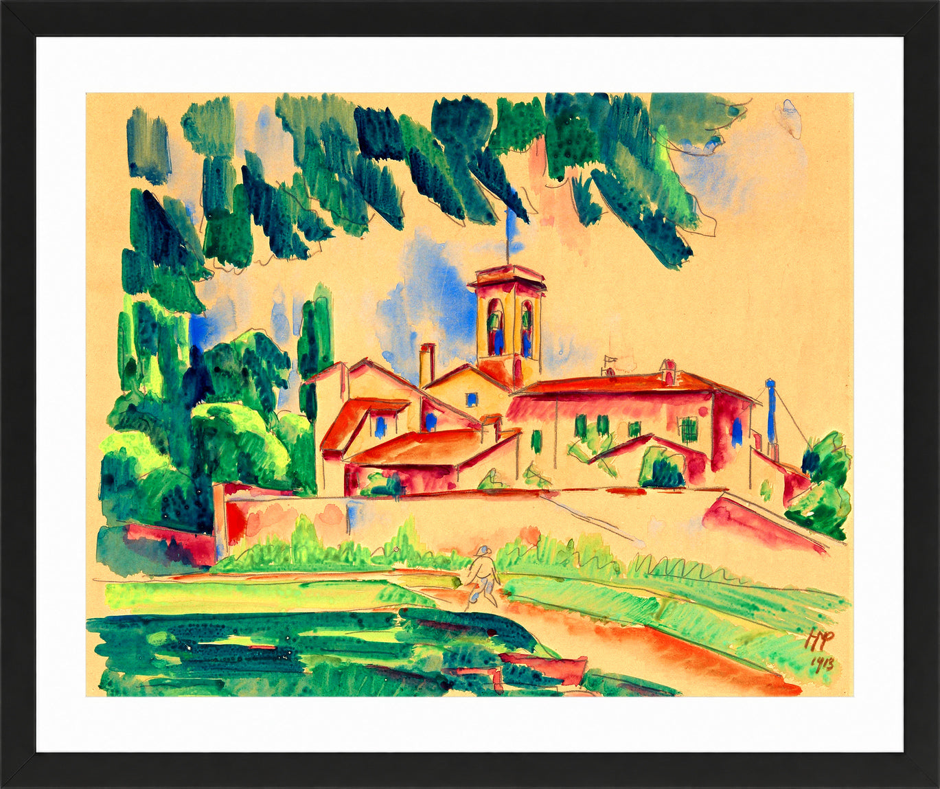Hermann Max Pechstein Print, Kloster von San Gimignano (1913) in a black frame