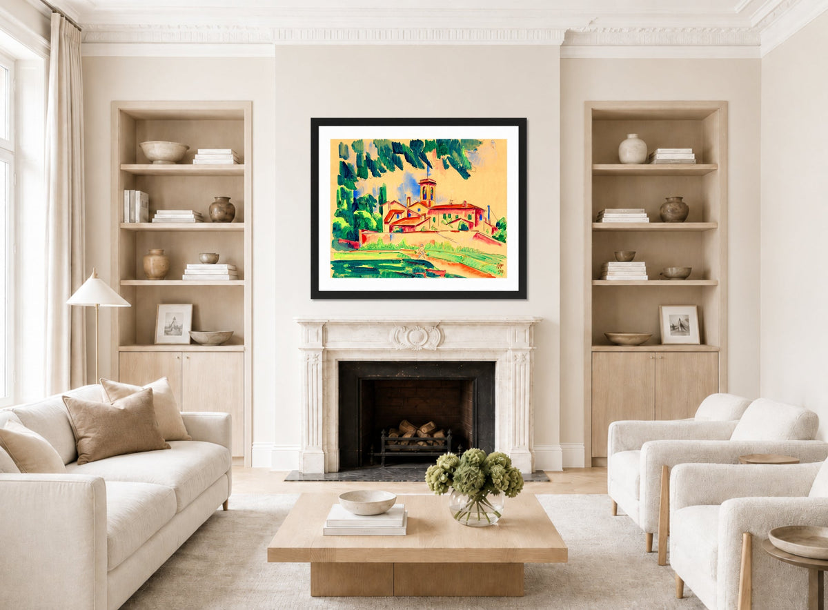 Hermann Max Pechstein Print, Kloster von San Gimignano (1913) displayed in a living room