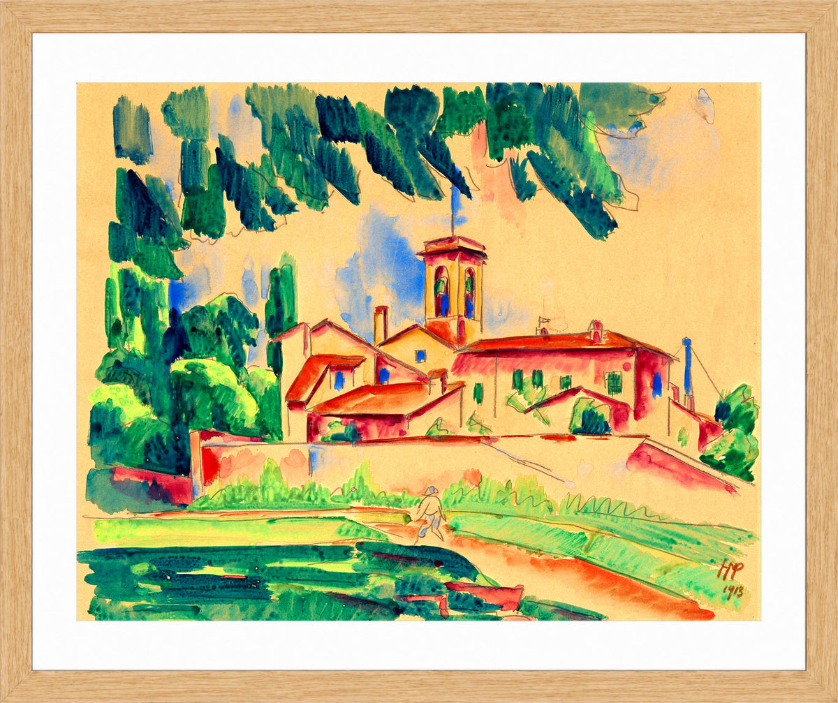 Hermann Max Pechstein Print, Kloster von San Gimignano (1913) in a light oak frame