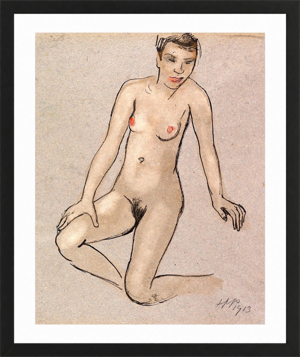 Hermann Max Pechstein Print, Knieender Akt (1913) in a black frame