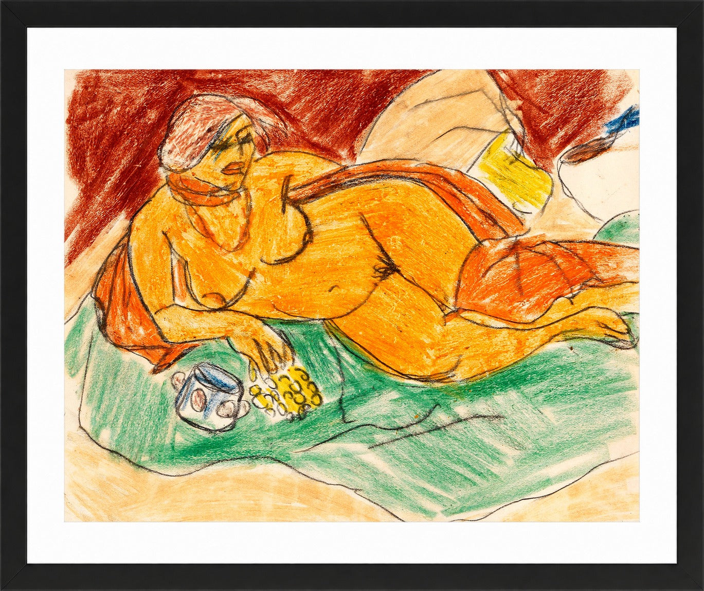Hermann Max Pechstein Print, Liegender weiblicher Akt (1918) in a black frame