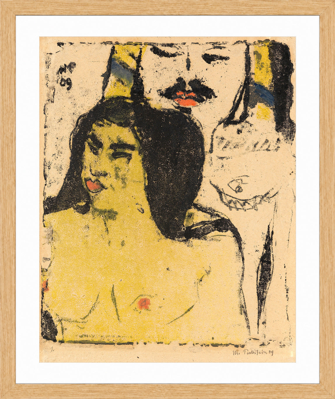 Hermann Max Pechstein Print, Man and Woman (1909) in a light oak frame