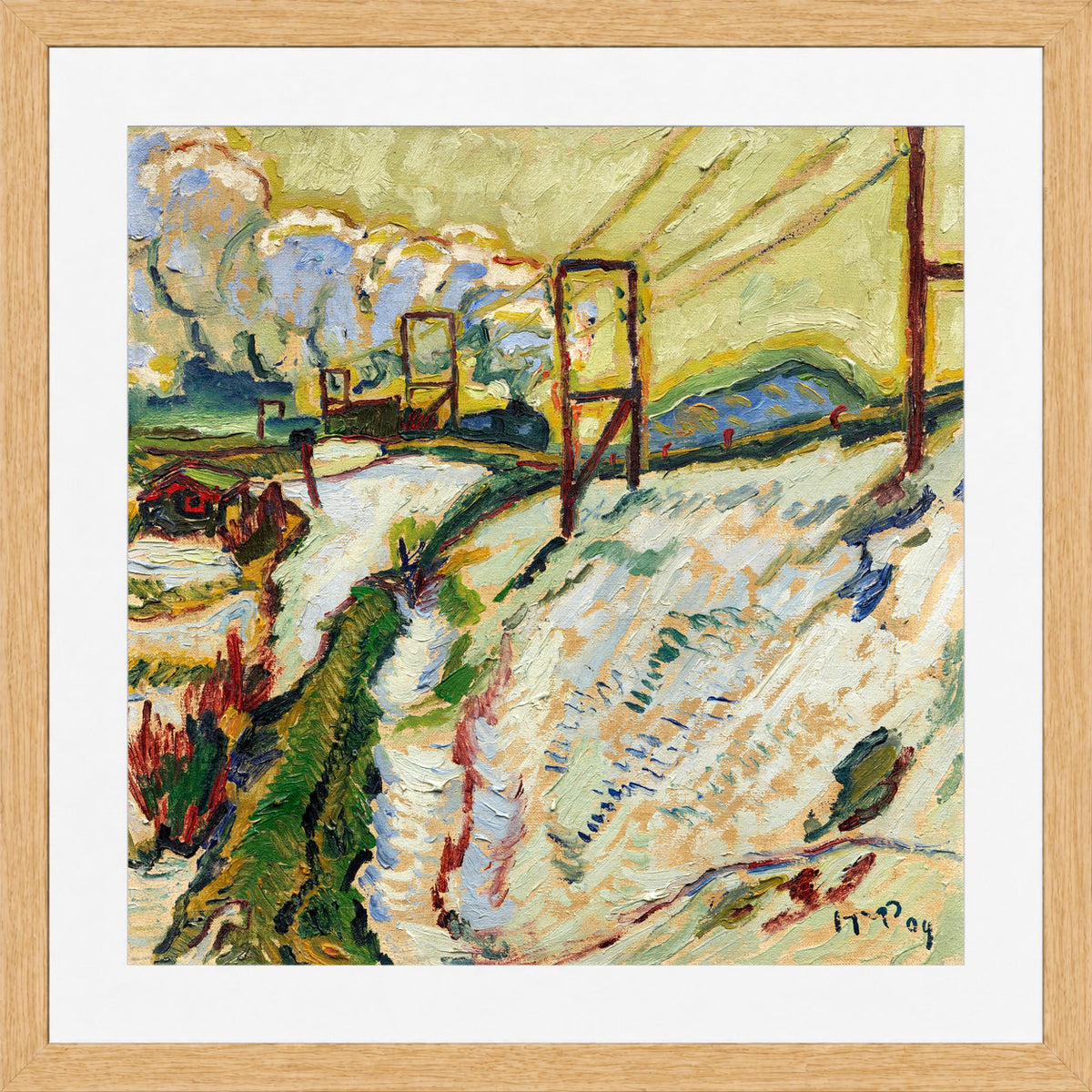 Hermann Max Pechstein Print, March snow; The railway embankment (1909) in a light oak frame