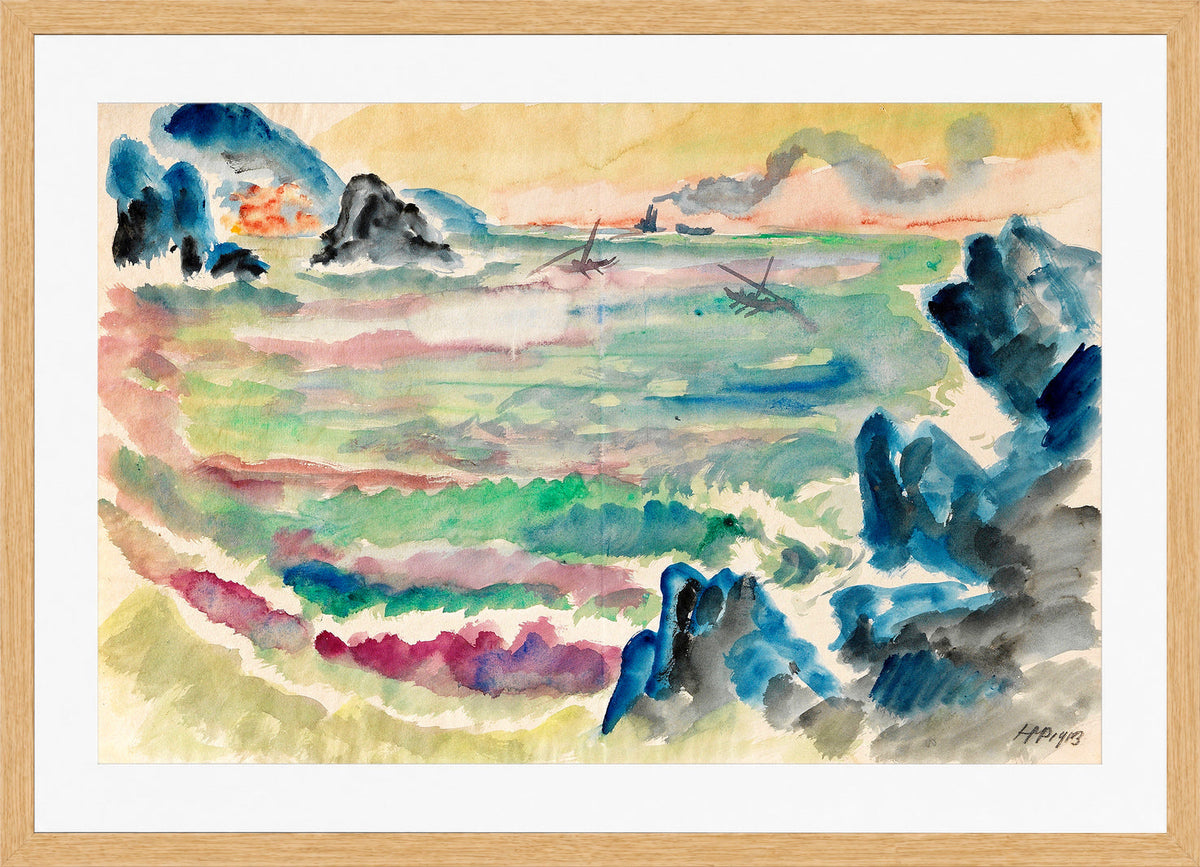 Hermann Max Pechstein Print, Monterosso al mare (1913) in a light oak frame