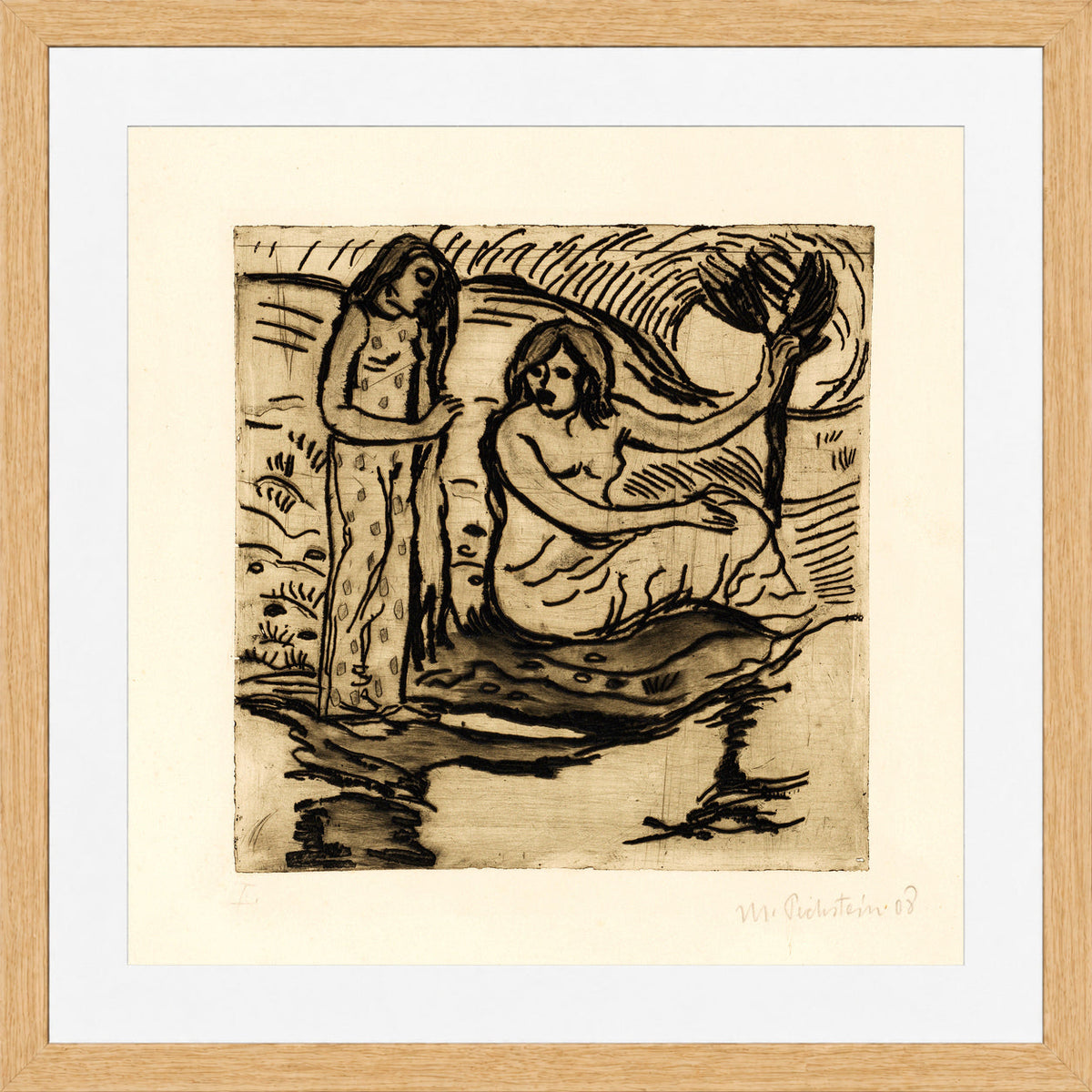 Hermann Max Pechstein Print, Morgen (1908) in a light oak frame