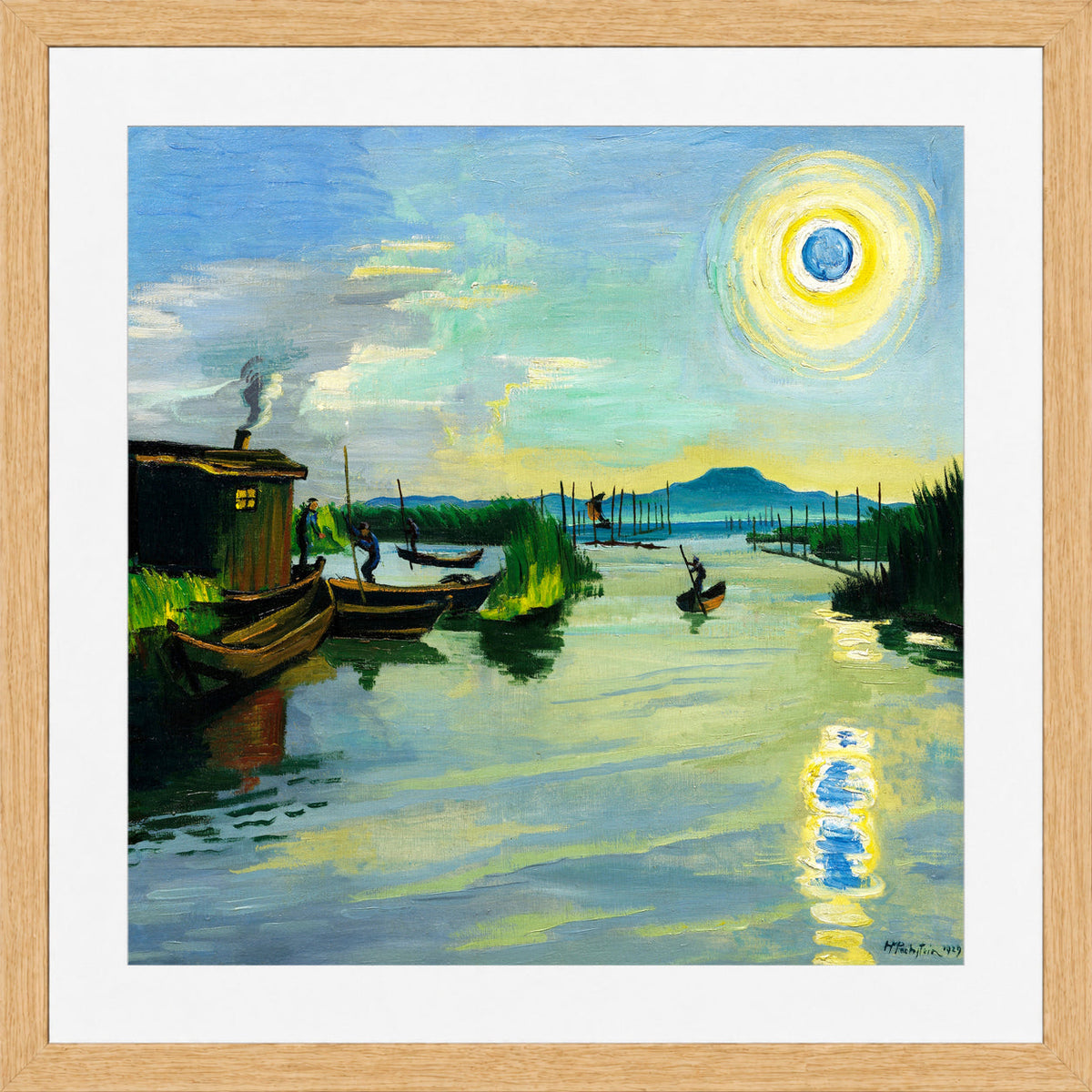 Hermann Max Pechstein Print, Morning at Lake Garda (1929) in a light oak frame