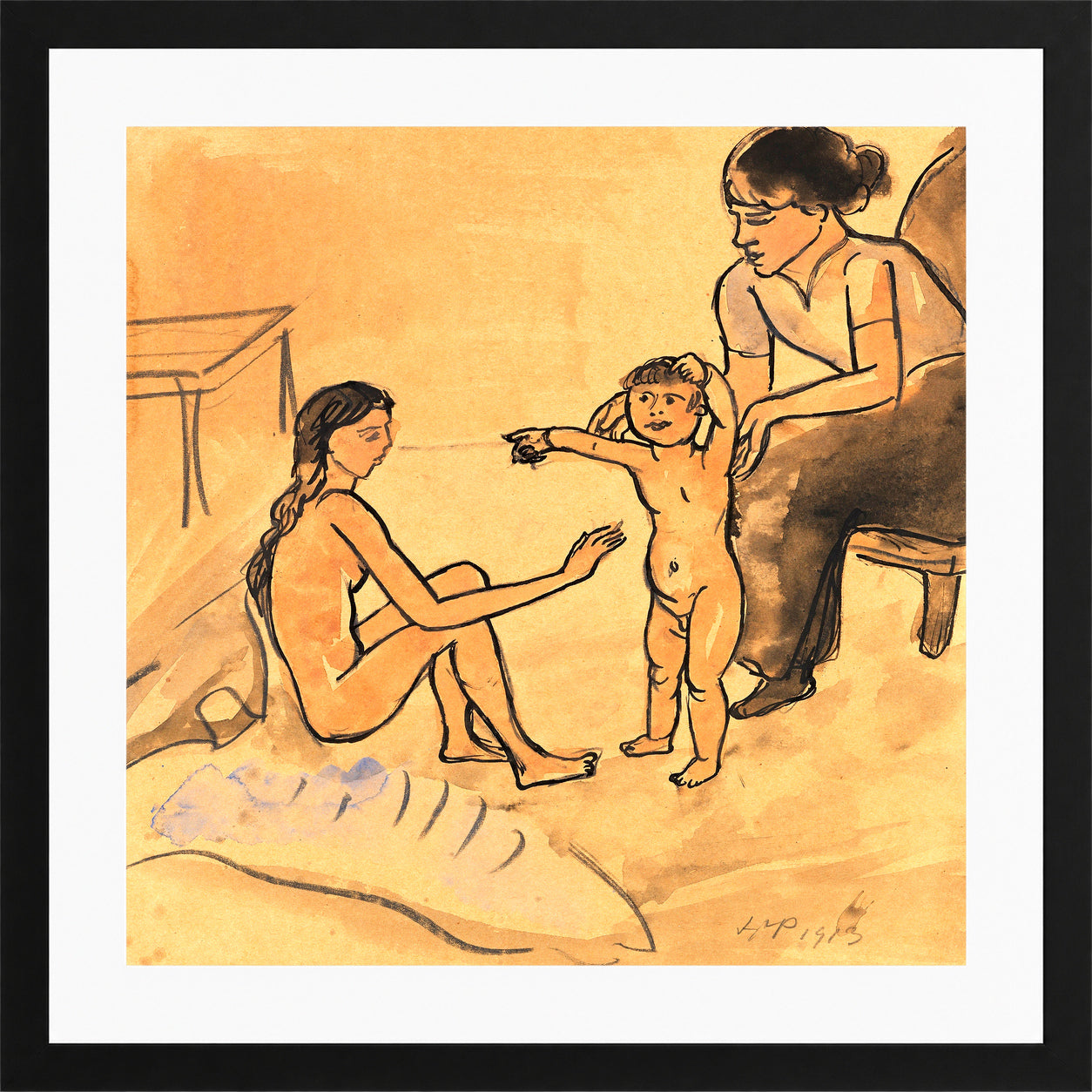 Hermann Max Pechstein Print, Mother and Her Two Children (1913) in a black frame