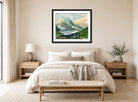 Hermann Max Pechstein Print, Mountain Lake (1923) displayed above a bed