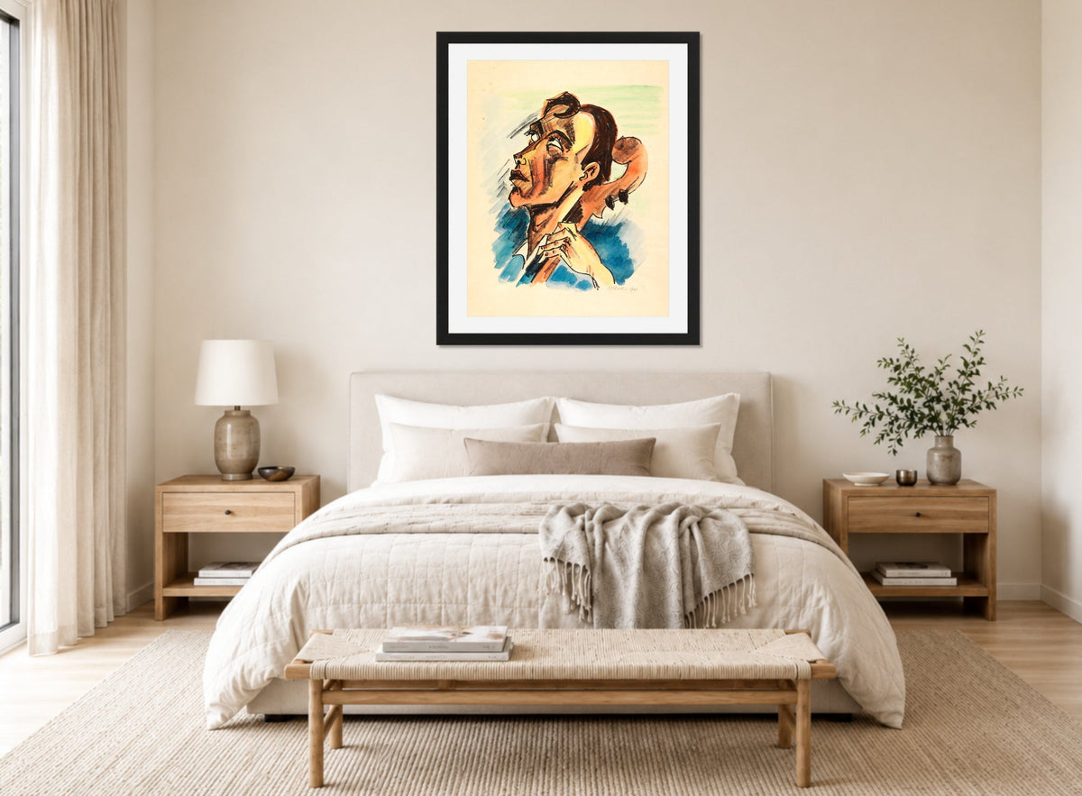Hermann Max Pechstein Print, Musician (1923) displayed above a bed
