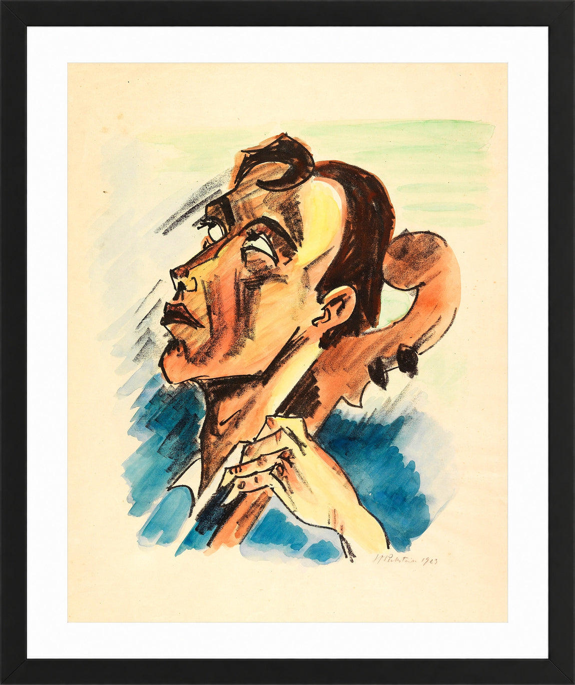 Hermann Max Pechstein Print, Musician (1923) in a black frame