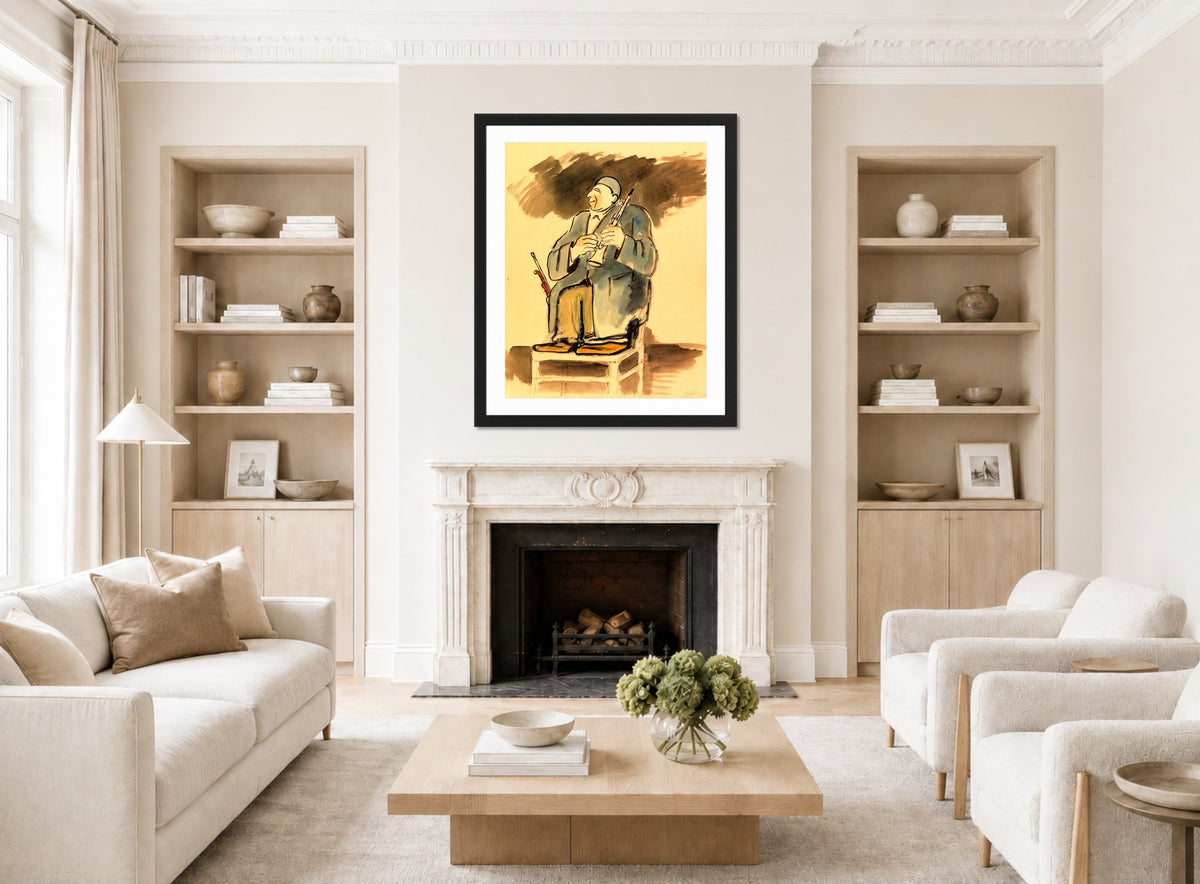 Hermann Max Pechstein Print, Musikal-Clown Grock (1928) displayed in a living room