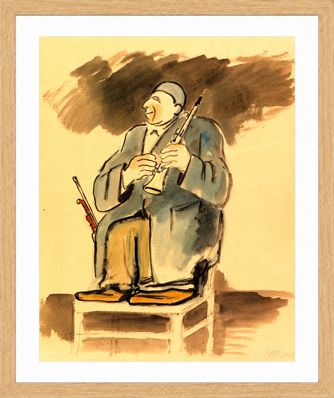 Hermann Max Pechstein Print, Musikal-Clown Grock (1928) in a light oak frame