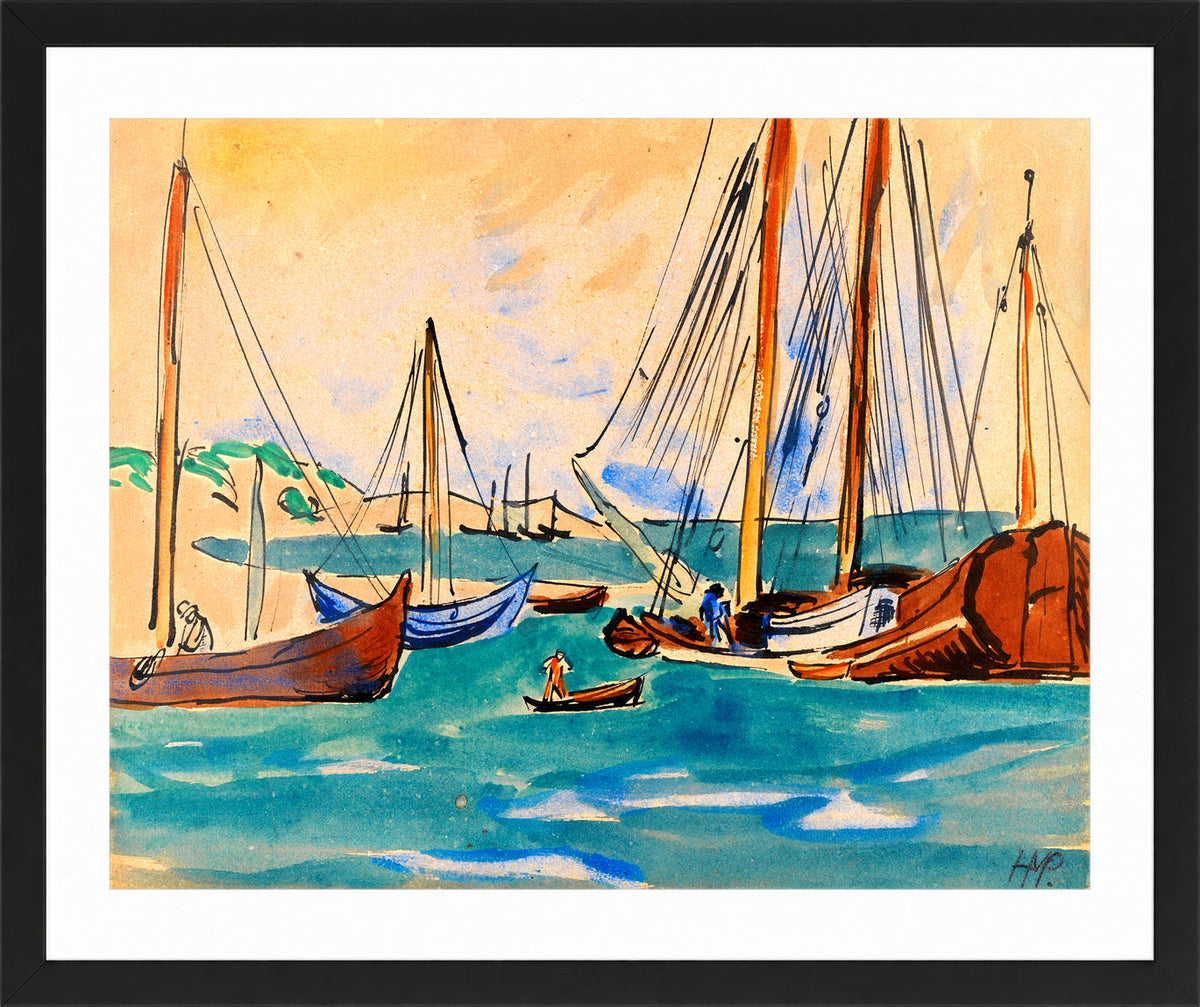 Hermann Max Pechstein Print, Neben dem Hafen von Nidden (1909) in a black frame