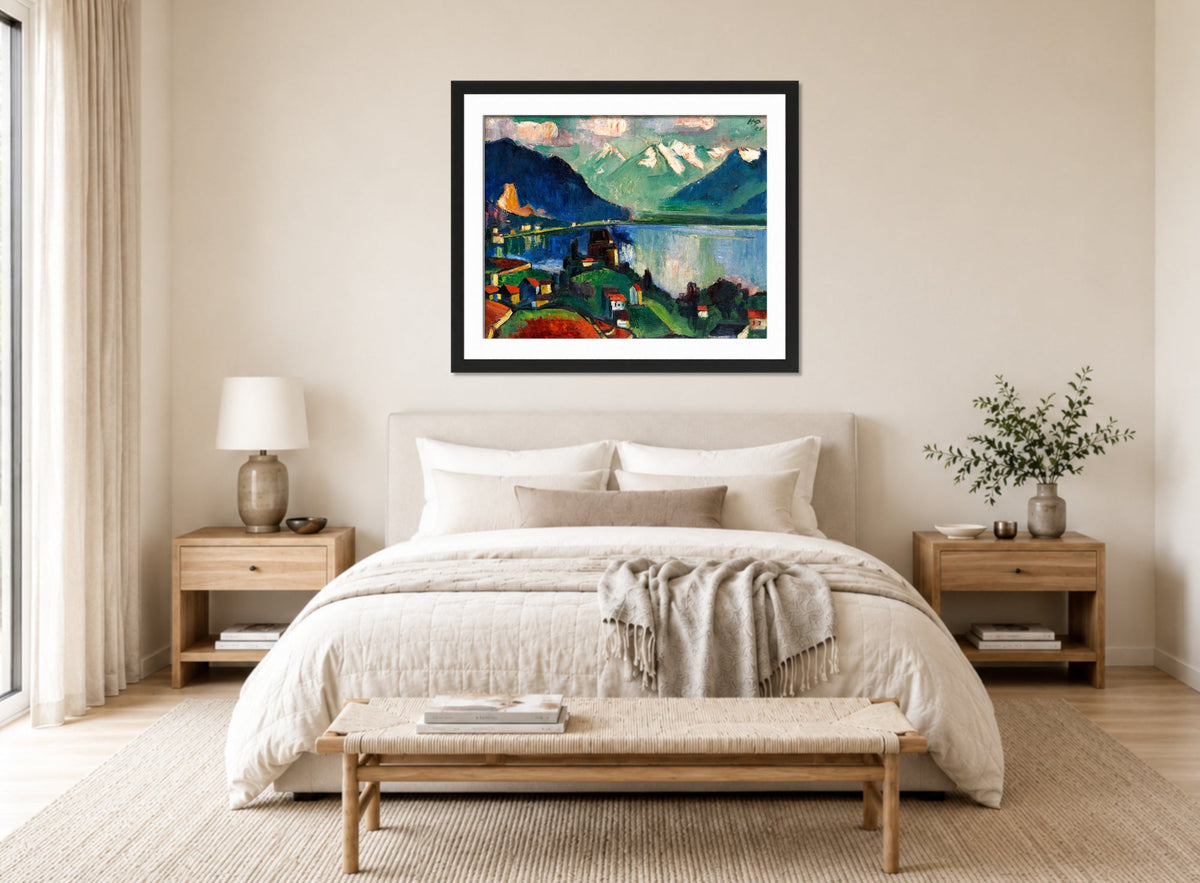 Hermann Max Pechstein Print, On Lake Geneva (1925) displayed above a bed