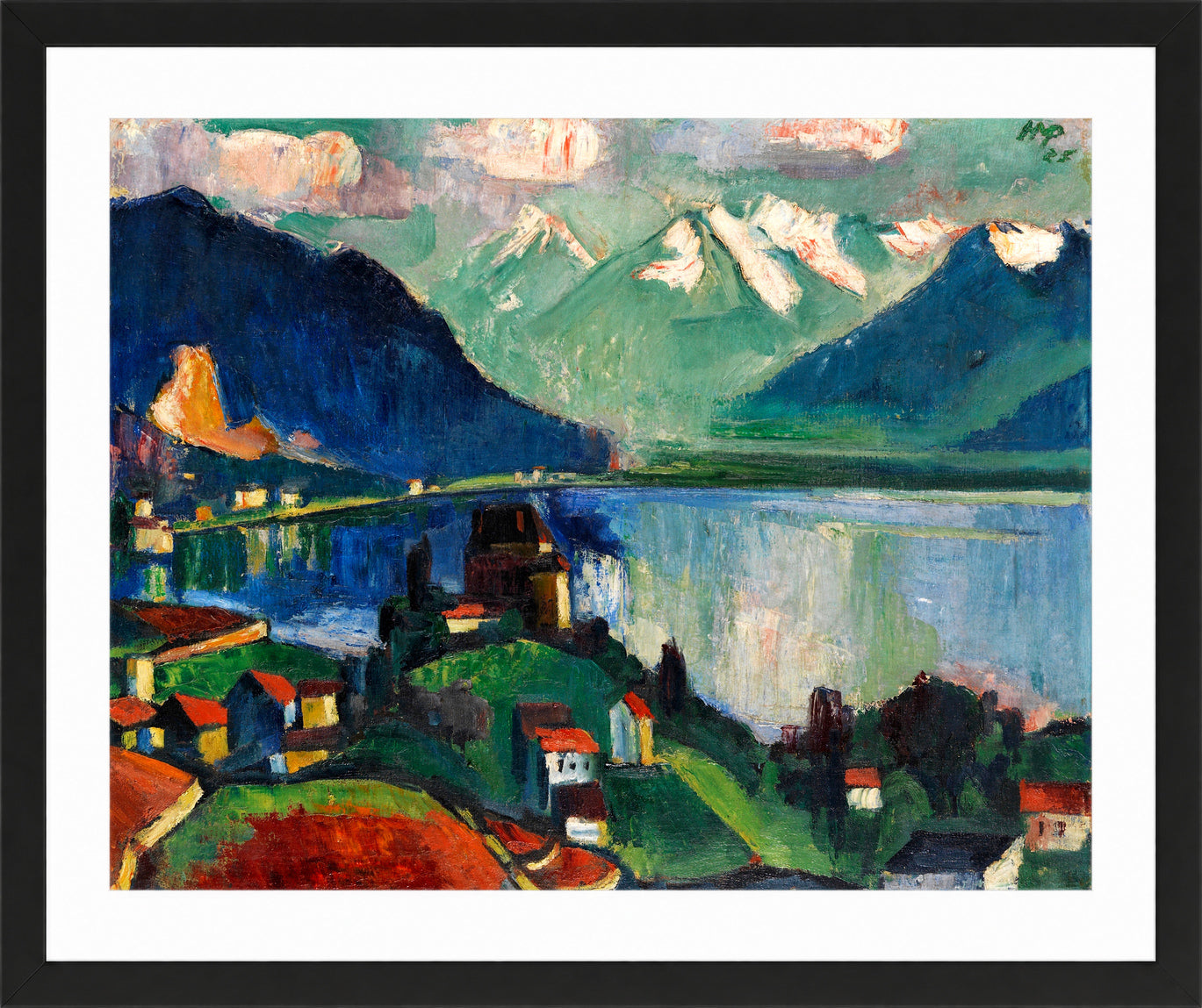 Hermann Max Pechstein Print, On Lake Geneva (1925) in a black frame
