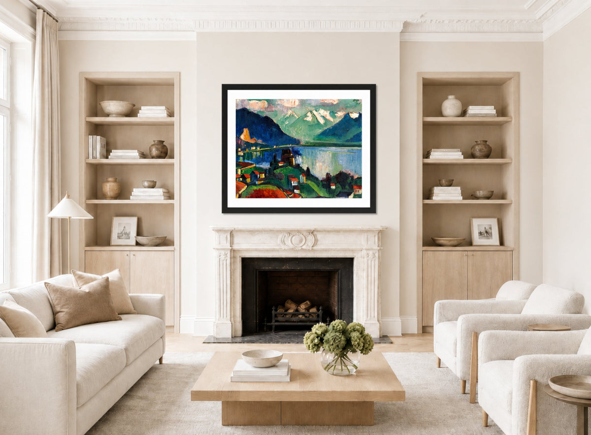 Hermann Max Pechstein Print, On Lake Geneva (1925) displayed in a living room