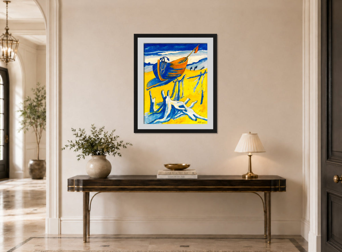Hermann Max Pechstein Print, On the Baltic Sea beach (1954) displayed above a console table