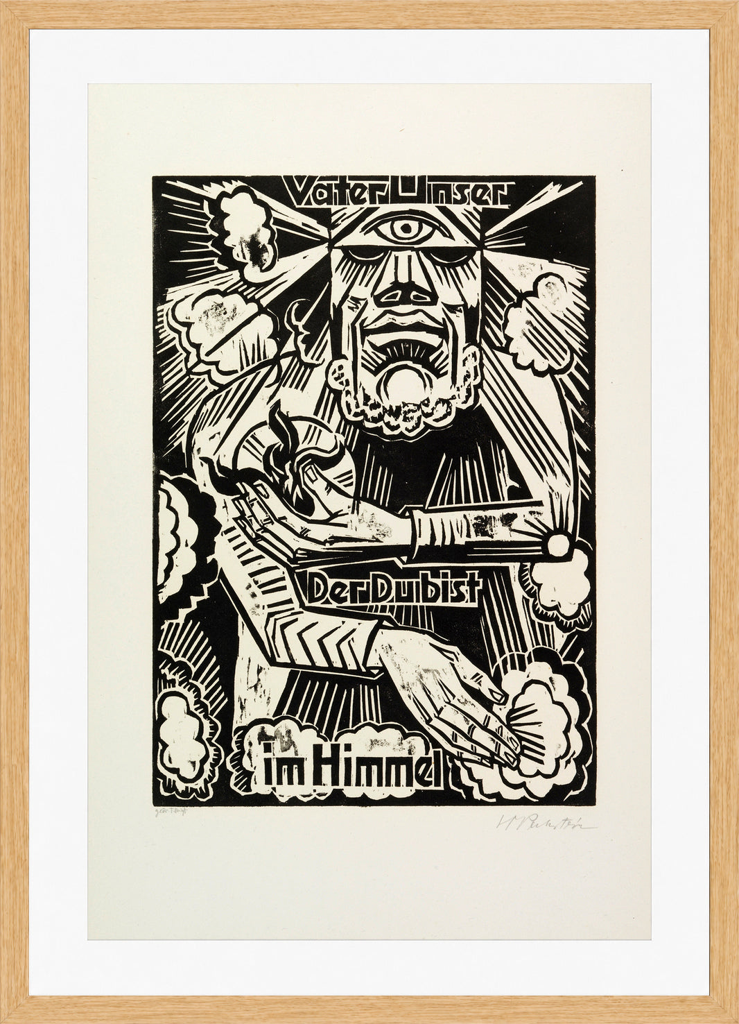 Hermann Max Pechstein Print, Our Father which art in heaven (Vaterunser Der Du bist im Himmel) (1921) in a light oak frame