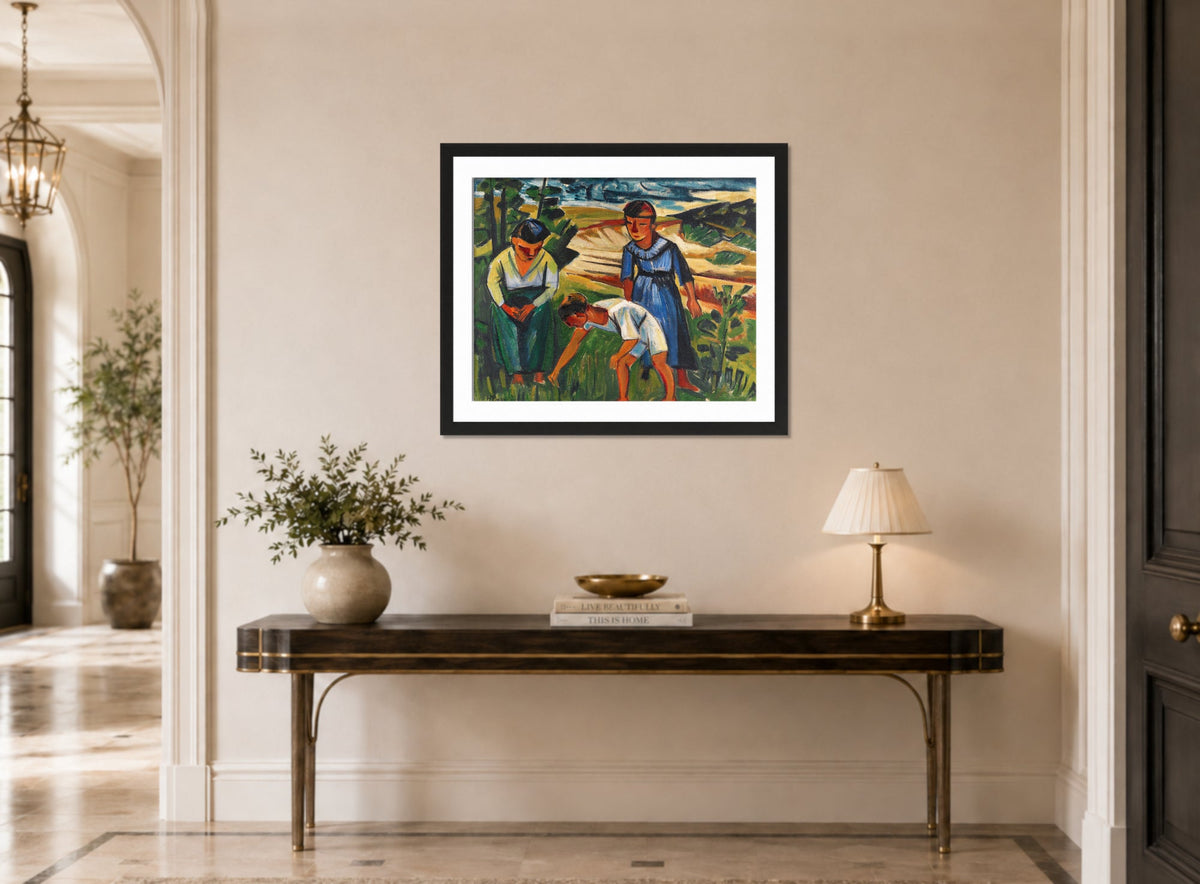 Hermann Max Pechstein Print, Outdoors (1920) displayed above a console table
