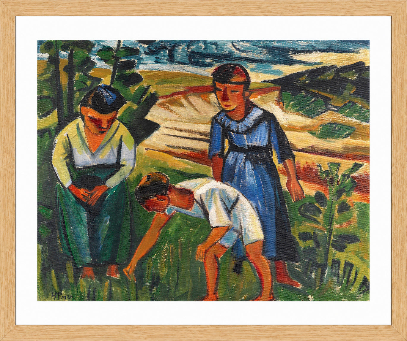 Hermann Max Pechstein Print, Outdoors (1920) in a light oak frame
