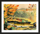 Hermann Max Pechstein Print, Pike in lakeside landscape (1936) in a black frame
