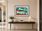 Hermann Max Pechstein Print, Pike on Leaves (1923) displayed above a console table