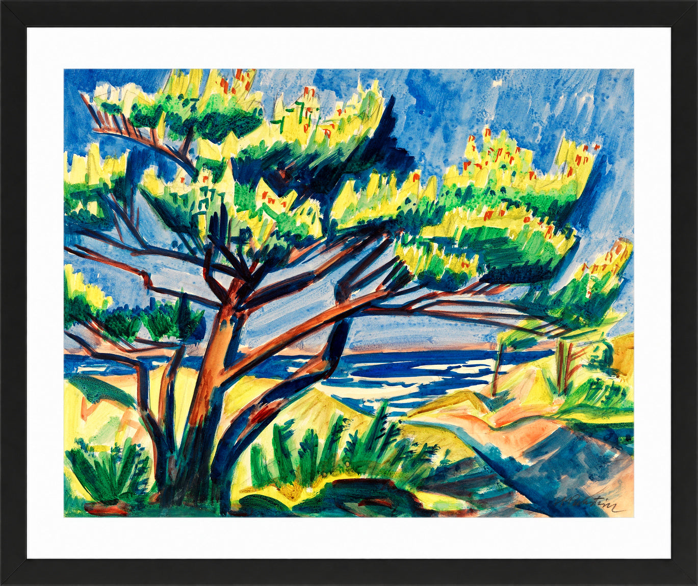 Hermann Max Pechstein Print, Pine tree in the dunes (1911) in a black frame