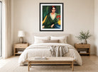 Hermann Max Pechstein Print, Portrait of a Woman (1913) displayed above a bed