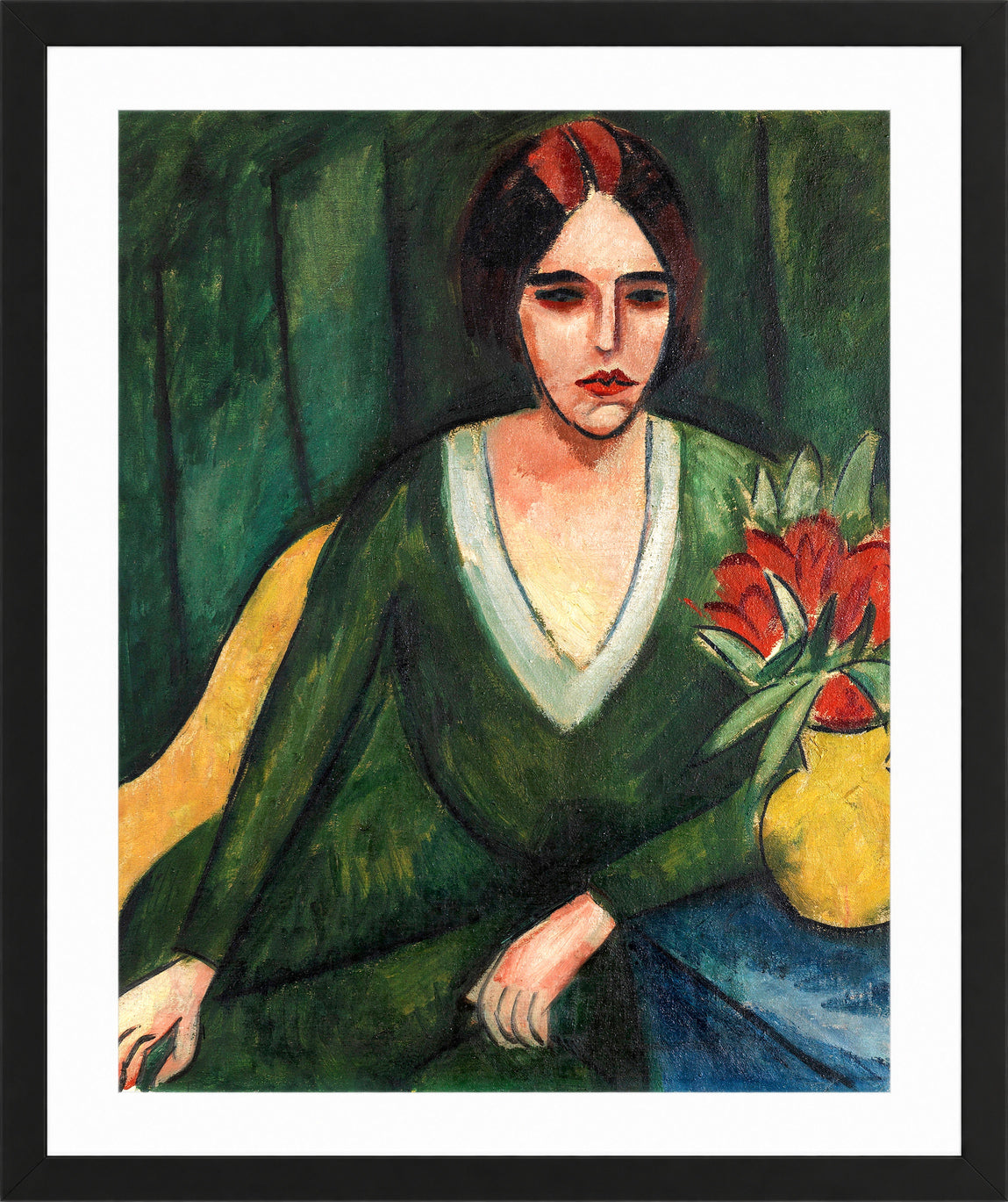 Hermann Max Pechstein Print, Portrait of a Woman (1913) in a black frame
