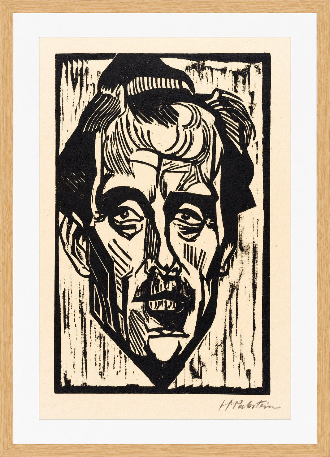 Hermann Max Pechstein Print, Portrait of Dr. Freundlich (1918) in a light oak frame