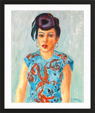 Hermann Max Pechstein Print, Portrait of Freda Wermel in a Blue Blouse (1946) in a black frame