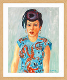 Hermann Max Pechstein Print, Portrait of Freda Wermel in a Blue Blouse (1946) in a light oak frame