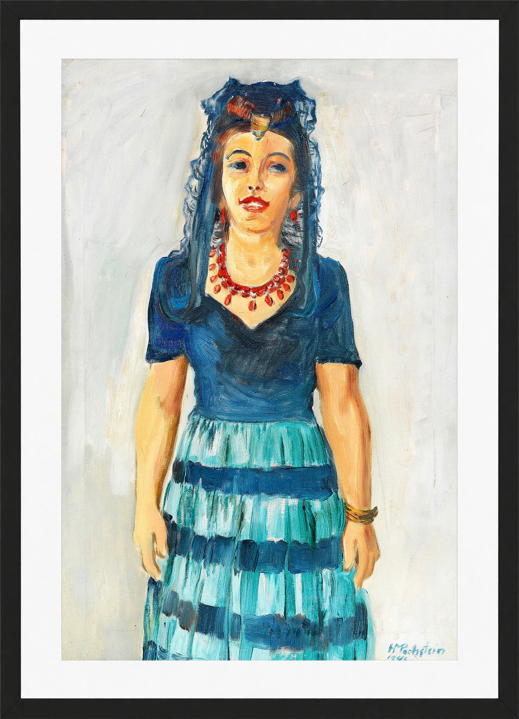 Hermann Max Pechstein Print, Portrait of Freda Wermel in Spanish Costume (1946) in a black frame