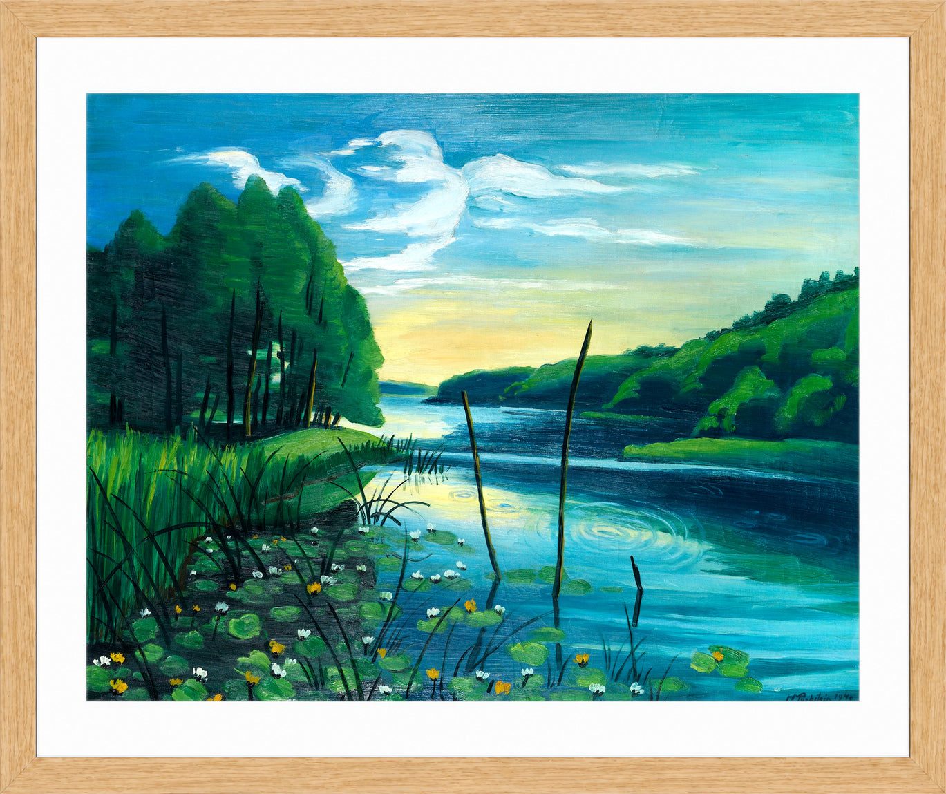 Hermann Max Pechstein Print, Quiet spot by the lake (Pomerania, Lake Koser) (1940) in a light oak frame