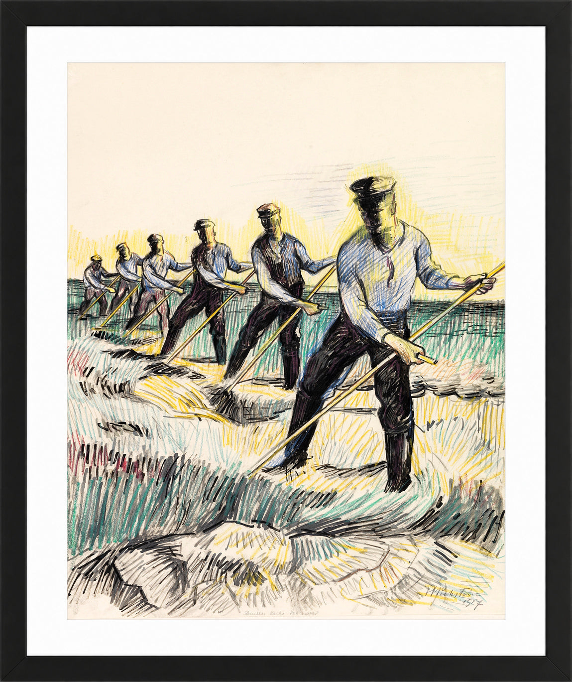Hermann Max Pechstein Print, Reapers (1927) in a black frame