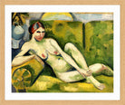 Hermann Max Pechstein Print, Reclining Nude (1913) in a light oak frame