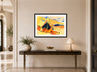 Hermann Max Pechstein Print, Reclining Nude on the Beach (1911) displayed above a console table