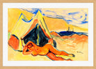 Hermann Max Pechstein Print, Reclining Nude on the Beach (1911) in a light oak frame