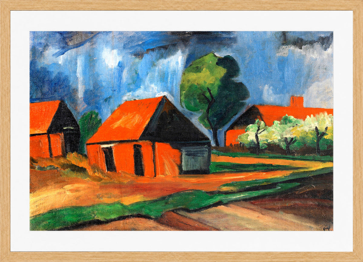 Hermann Max Pechstein Print, Red Houses (1922) in a light oak frame