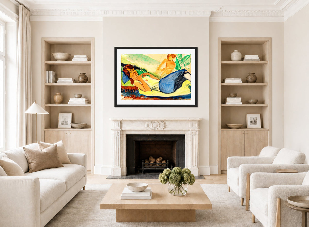 Hermann Max Pechstein Print, Resting Girl (1921) displayed in a living room