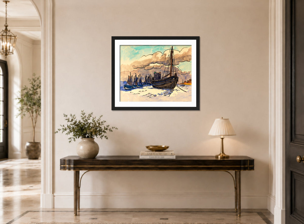 Hermann Max Pechstein Print, Rising tide (1953) displayed above a console table