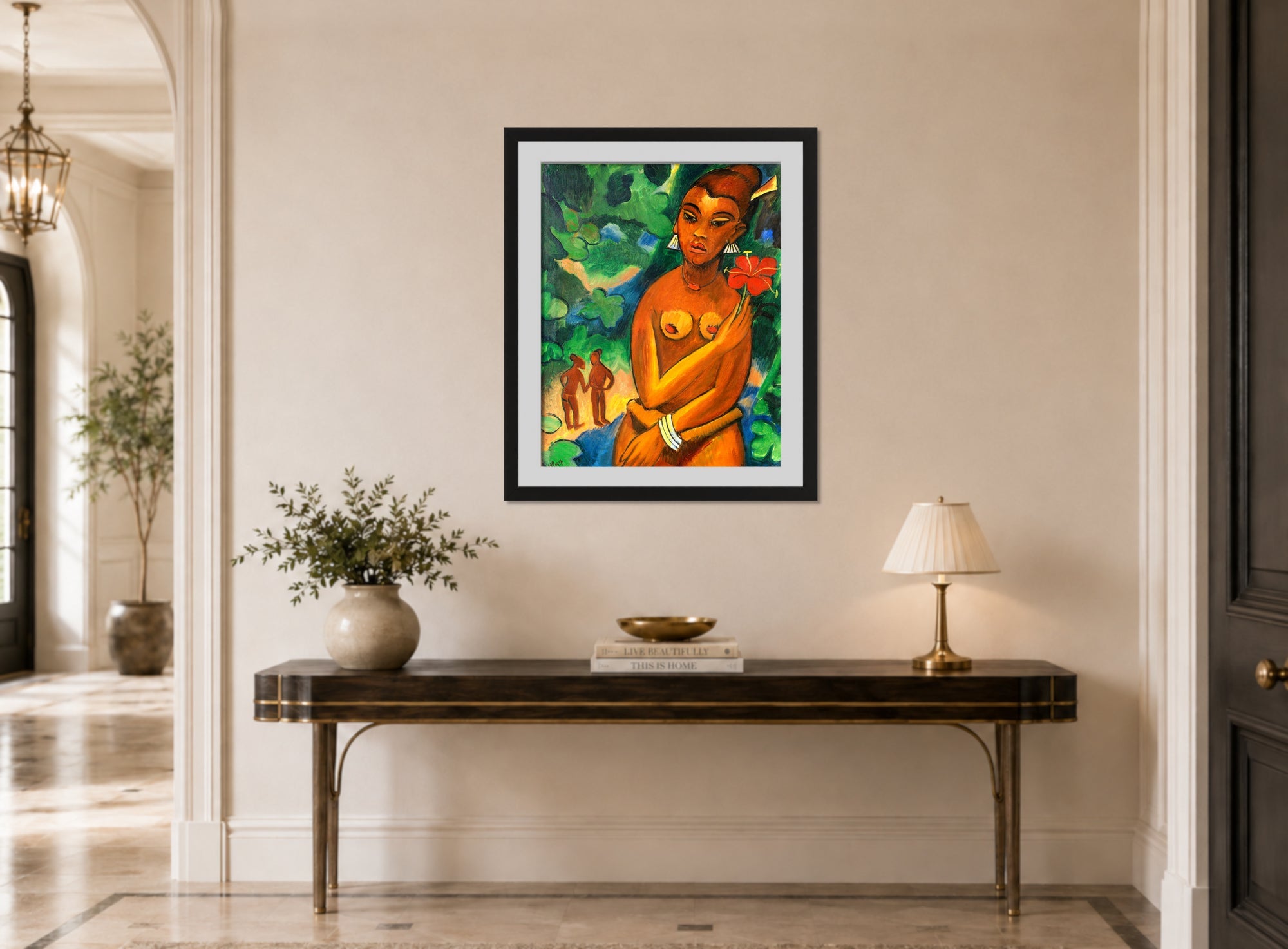 Hermann Max Pechstein Print, Ronmay (1917) displayed above a console table