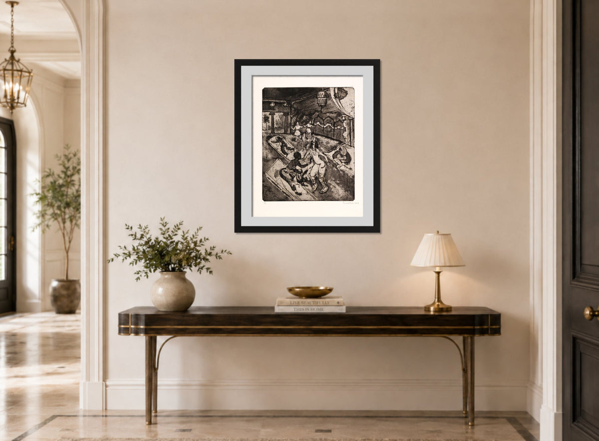 Hermann Max Pechstein Print, Russian Ballet (1912) displayed above a console table
